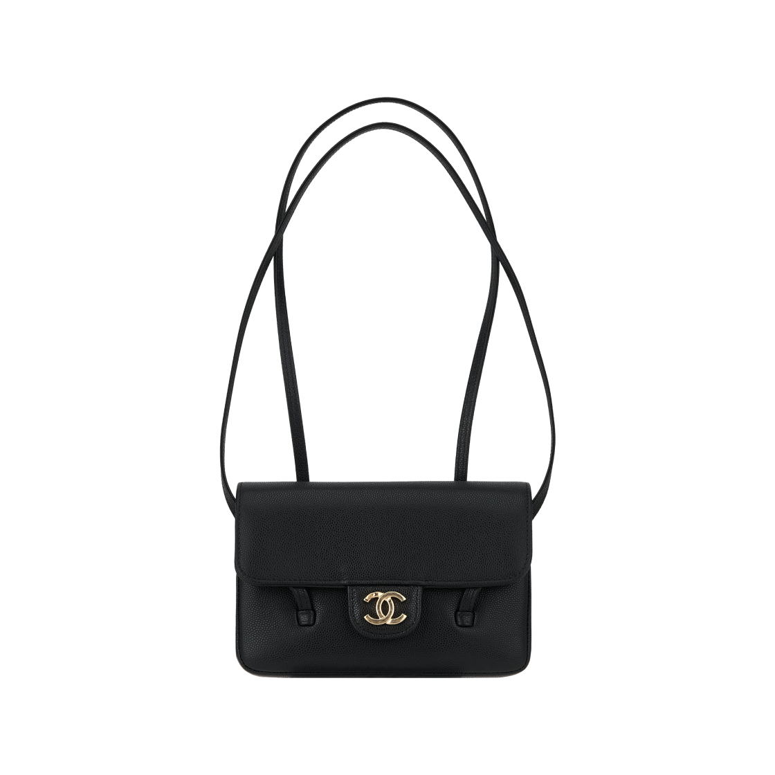 샤넬 레더 스트랩 클러치 그레인드 샤이니 카프스킨 & 골드 메탈 블랙(Chanel Clutch with Leather Strap Grained Shiny Calfskin & Gold Black)