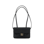 Chanel Clutch with Leather Strap Grained Shiny Calfskin & Gold Black