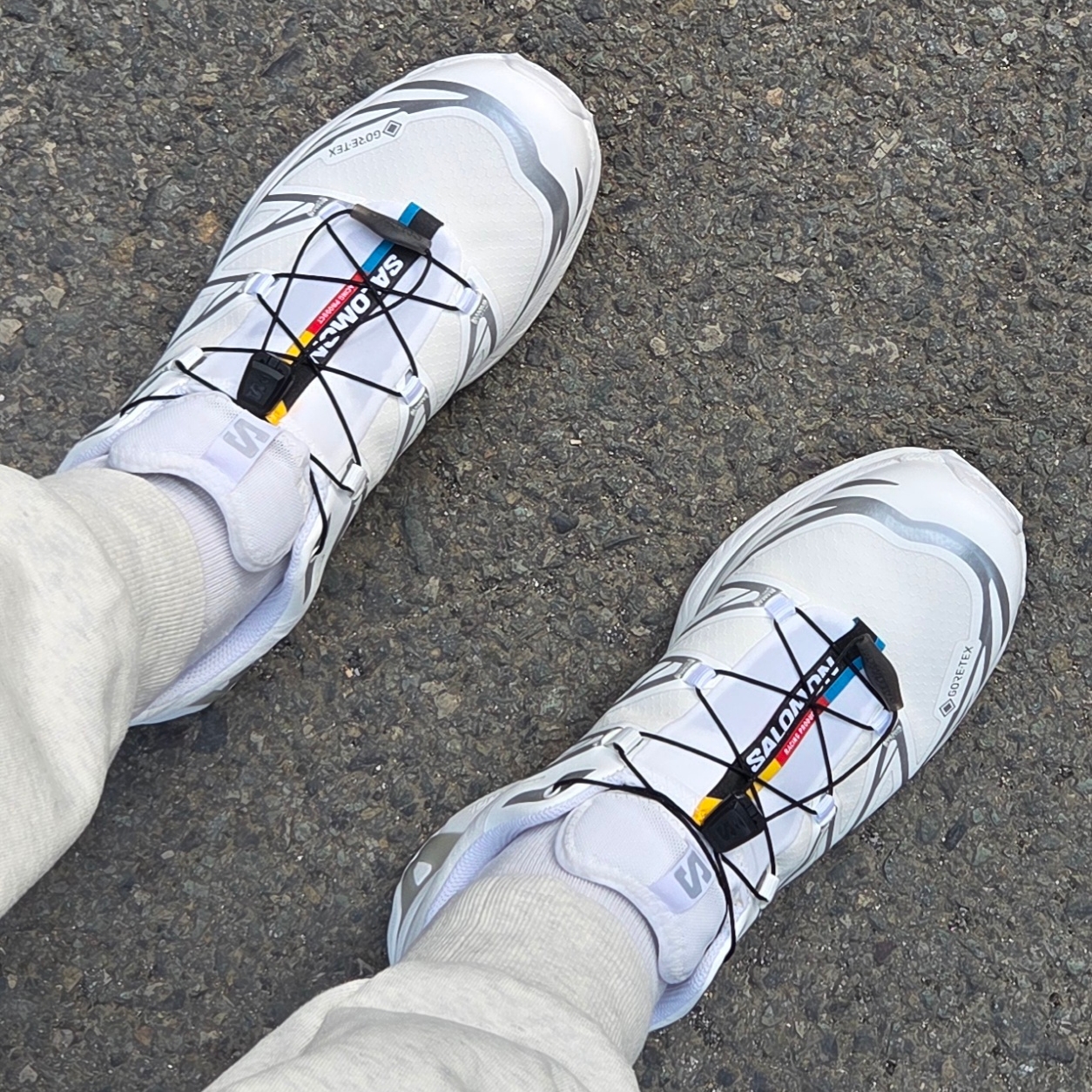 Salomon XT-6 Gore-Tex White Silver 착용 스타일