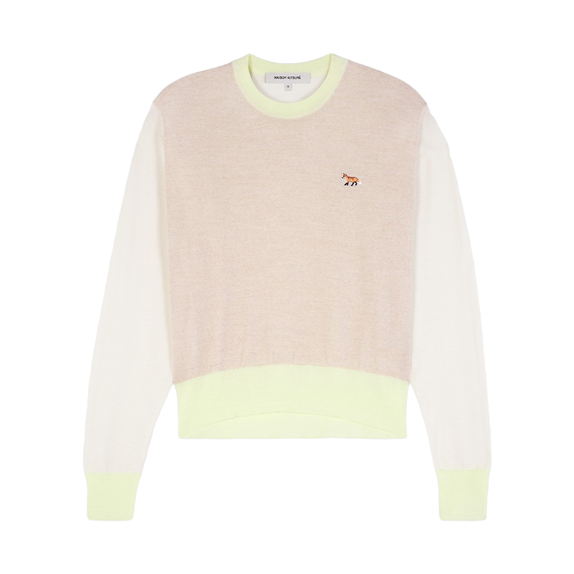 MW00808KT1036-H218 (W) Maison Kitsune Baby Fox Patch Color Block Jumper Light Beige Ivory