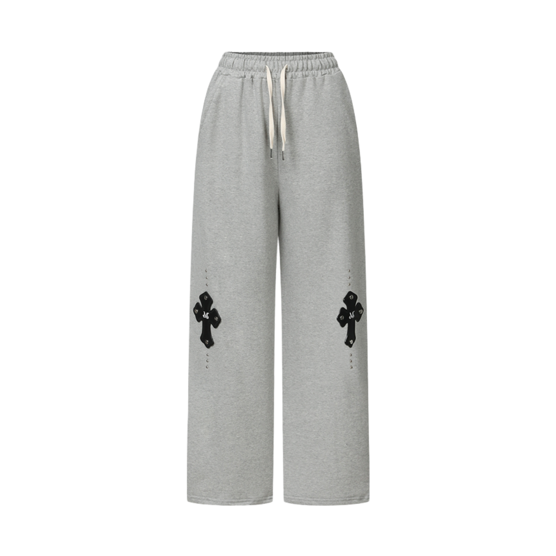 P0000CDC MUCENT Moen Cross Leather Patch Sweat Pants Unisex Gray