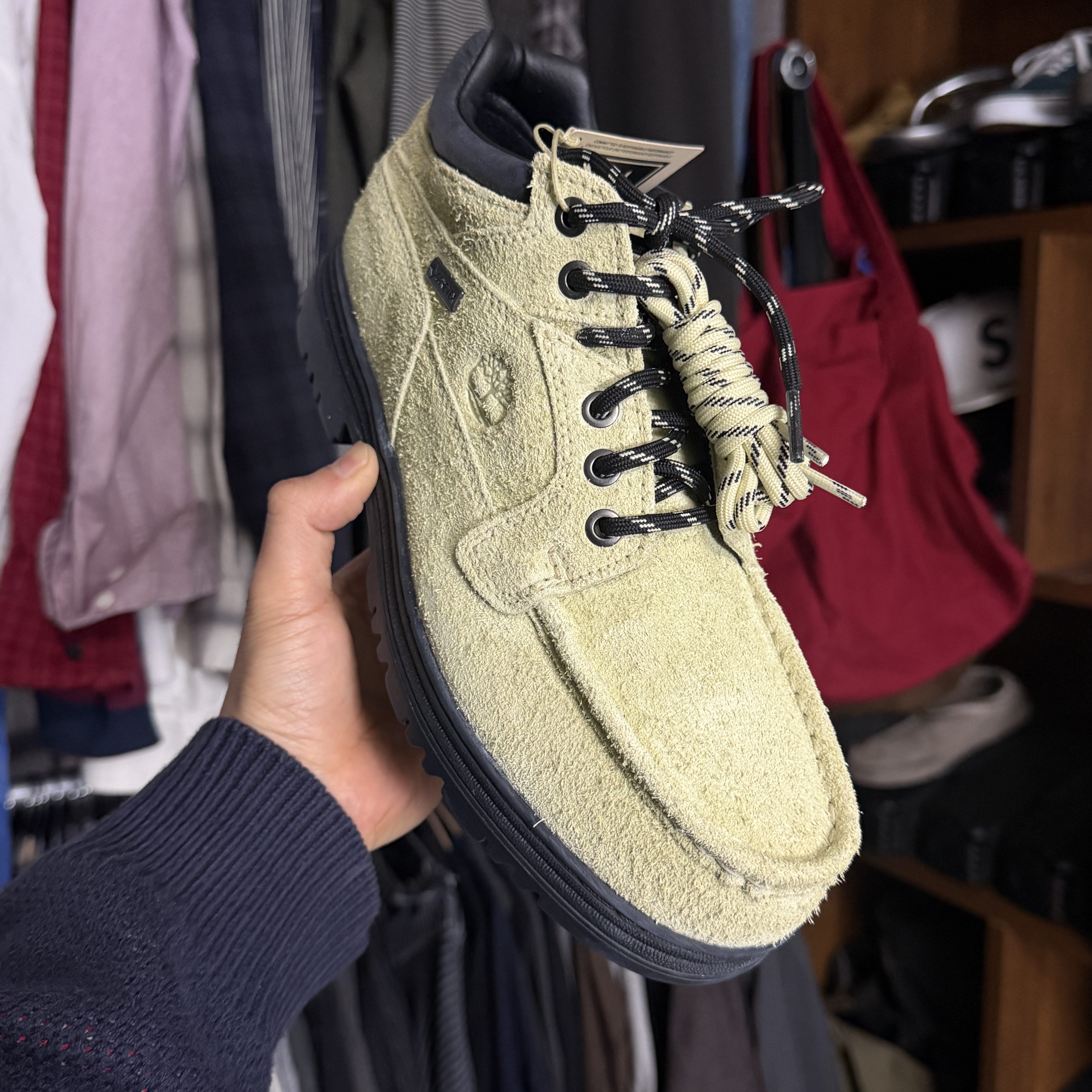 Timberland Heritage Gore-Tex Moc Toe Mid Boots Light Green Suede - Wide 착용 스타일 - 2