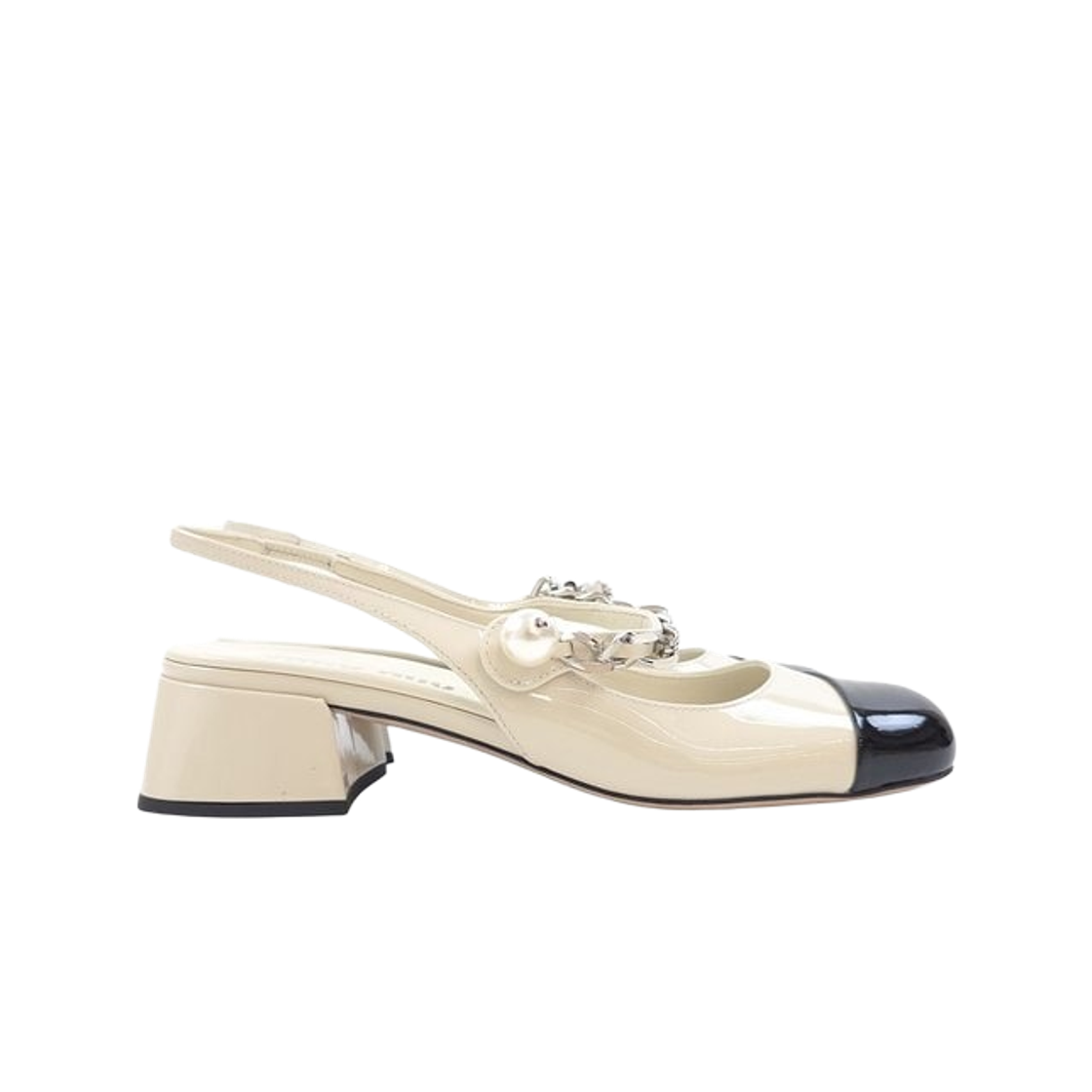 (W) 미우 미우 페이턴트 레더 펌프스 아이보리 블랙((W) Miu Miu Patent Leather Pumps Ivory Black)