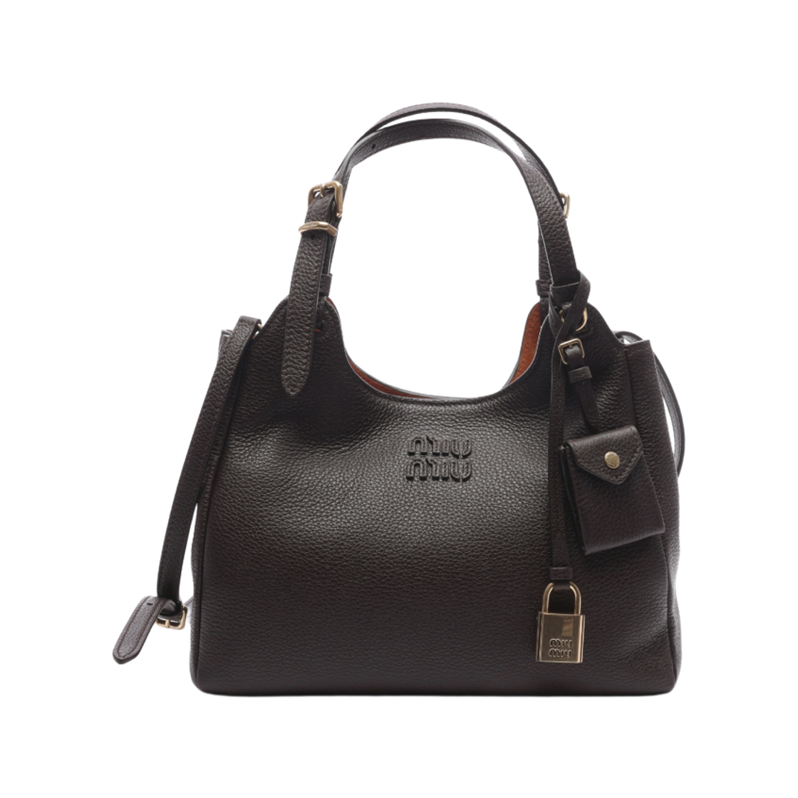 5BA304-2IFL-F0ZKS Miu Miu Leather Shoulder Bag Dark Brown Papaya