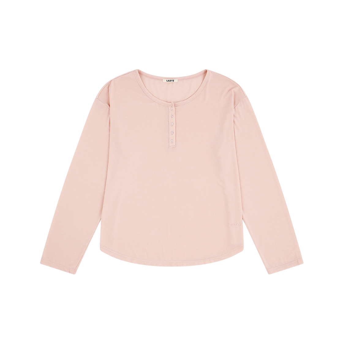 쿨 라이트 헨리넥 롱슬리브 티셔츠 핑크 LAZYZ Cool Light Henley Neck Long Sleeve T Shirt - Pink