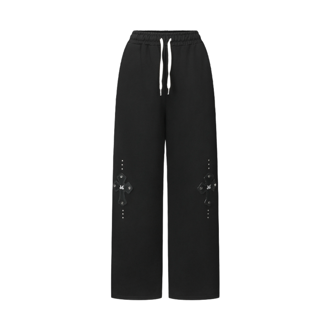 P0000CDC MUCENT Moen Cross Leather Patch Sweat Pants Unisex Black