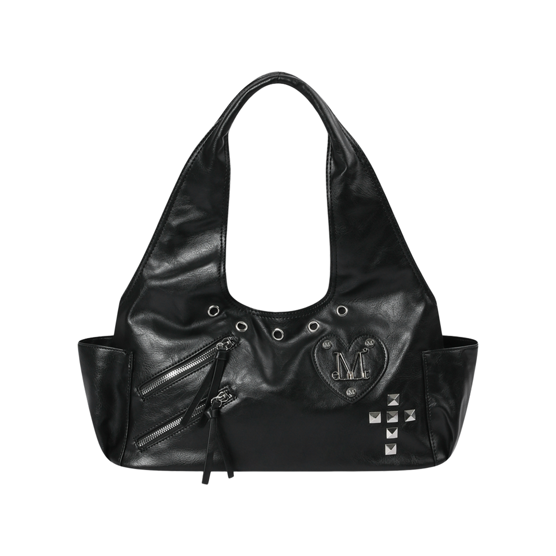 P0000CDG MUCENT Romia Heart Patch Cross Stud Shourder Bag Unisex Black