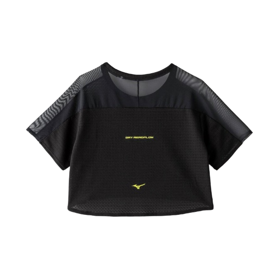 (W) 미즈노 드라이 에어로플로우 자카드 크롭 티셔츠 블랙((W) Mizuno Dry Aeroflow Jacquard Cropped T-Shirt Black) - 2