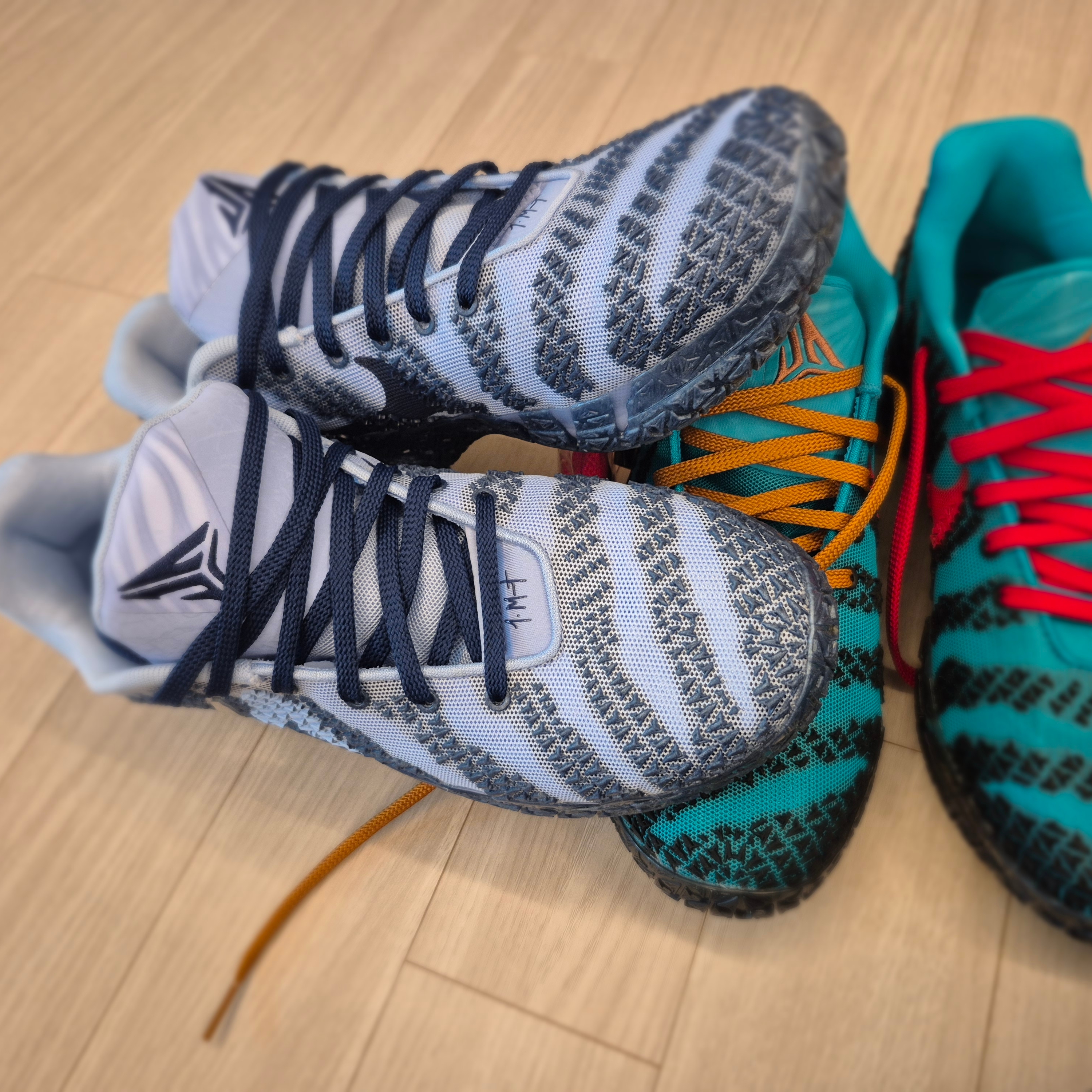 Nike Ja 3 EP Cobalt Bliss Metallic Silver, Nike Ja 3 EP Scratch 3.0 Turbo Green Black 착용 스타일 - 2