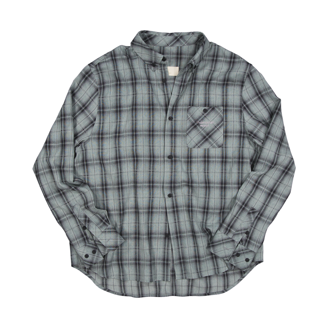 언더마이카 무.167 클래식 로고 세미 레귤러 핏 포켓 체크 셔츠 카키