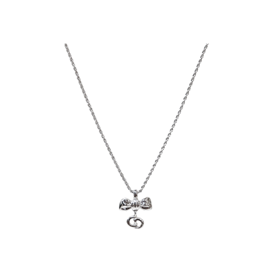 ITEHUKFUFO6V Dior Ribbon CD Silver Necklace A-B50452