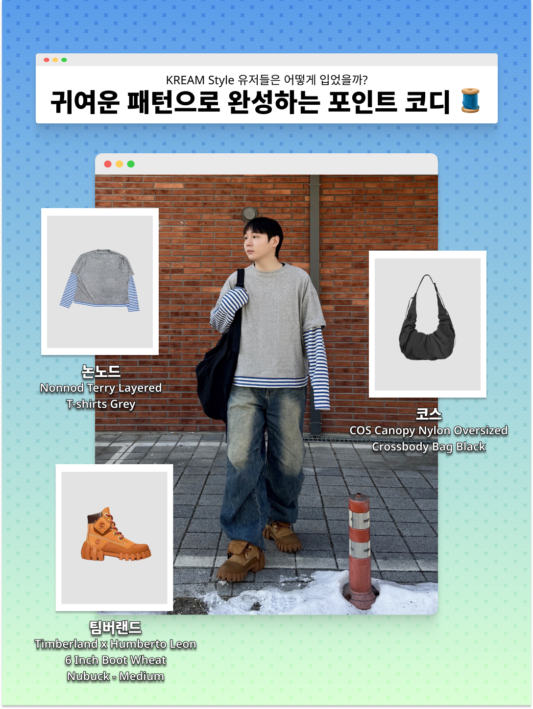 CAVISH Striped Star Raglan LS Tee Grey, Adidas Samba OG White Better Scarlet 착용 스타일 - 4