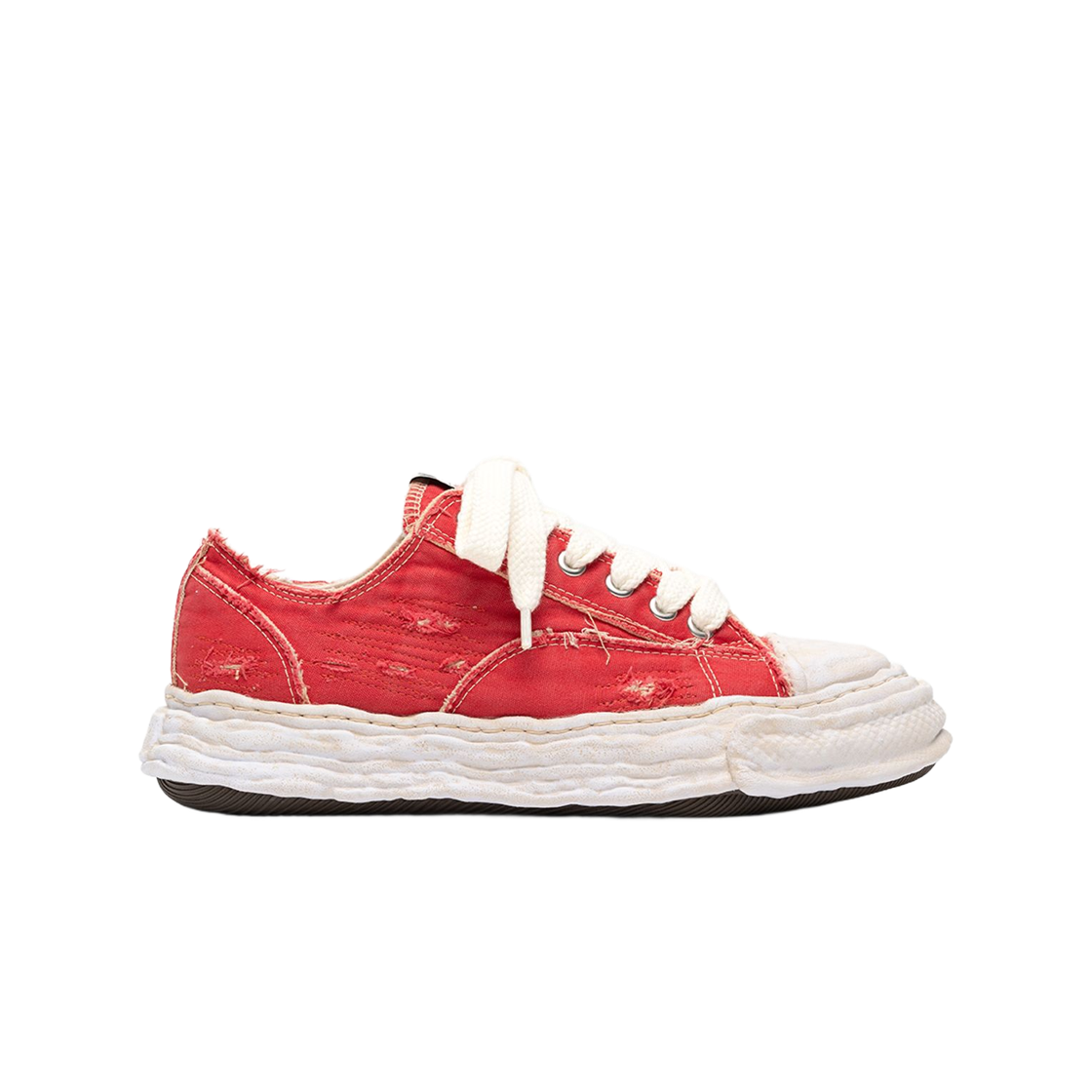 메종 미하라 야스히로 피터슨23 OG 솔 립드 오버다이 캔버스 로우탑 스니커즈 레드(Maison Mihara Yasuhiro Peterson23 OG Sole Ripped Overdye Canvas Low-Top Sneakers Red)
