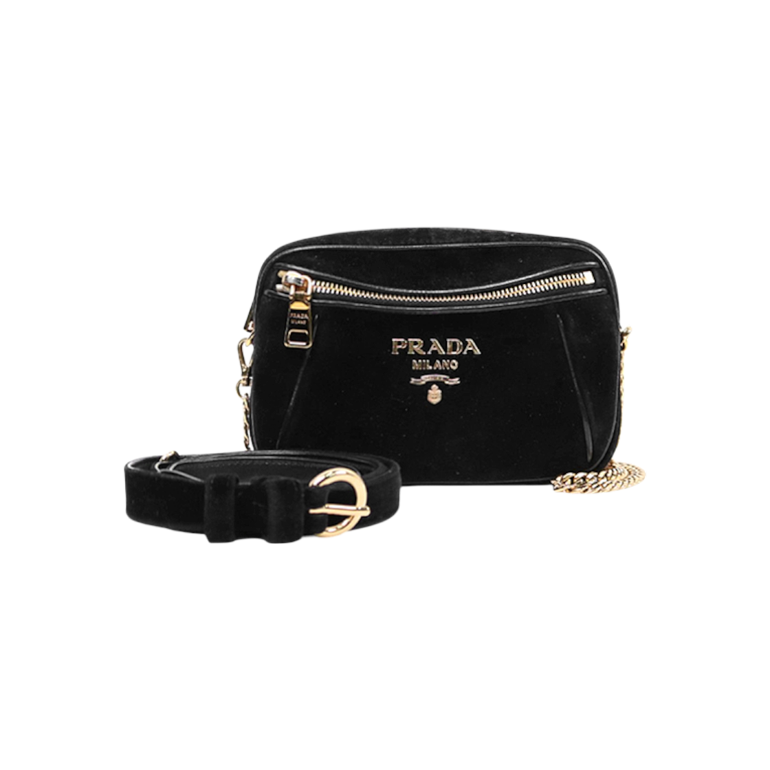 ITSPOQLHCPF2 Prada Black Velvet Belt Chain Crossbody Bag C-A49183