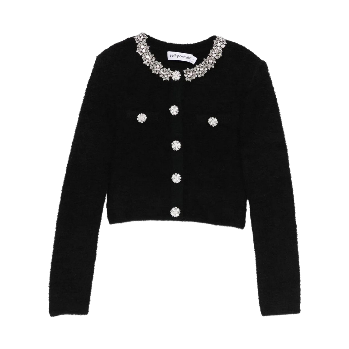 (W) 셀프 포트레이트 크리스탈 트림 가디건 블랙((W) Self Portrait Crystal Trim Cardigan Black)