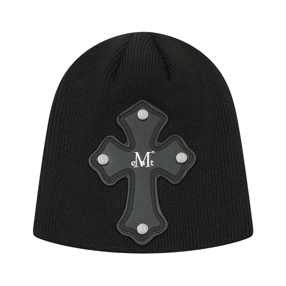 P0000CDF MUCENT Korn Cross Leather Patch Beanie Unisex Black