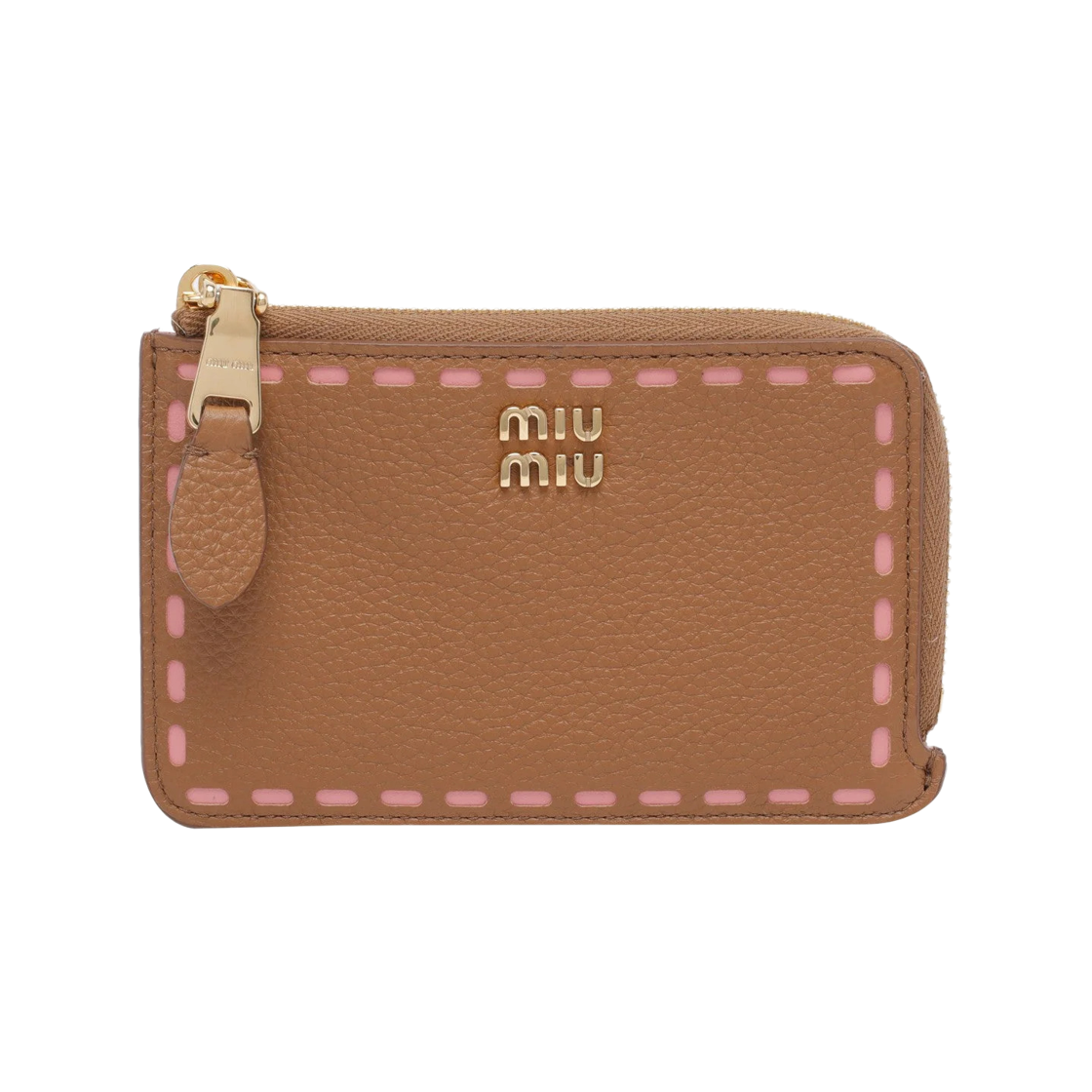 5MB066-2IIB-F05G0 Miu Miu Matelasse Nappa Leather Card Holder Camel Pink
