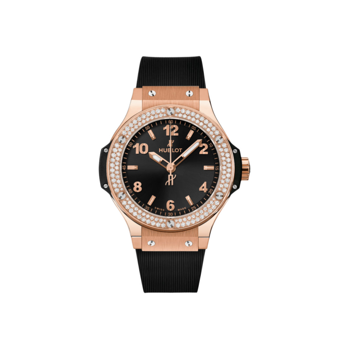 IT8RFU9URL24 Hublot Big Bang 38mm Gold Diamond Rubber Band Watch 361.PX.1280.RX
