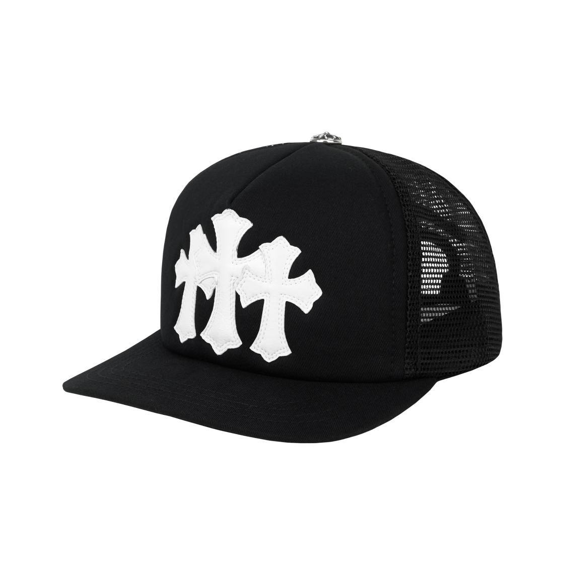 크롬하츠 세메터리 트러커햇 블랙 (스크롤 라벨 버전)(Chrome Hearts Cemetery Trucker Hat Black (Scroll Label Ver.))