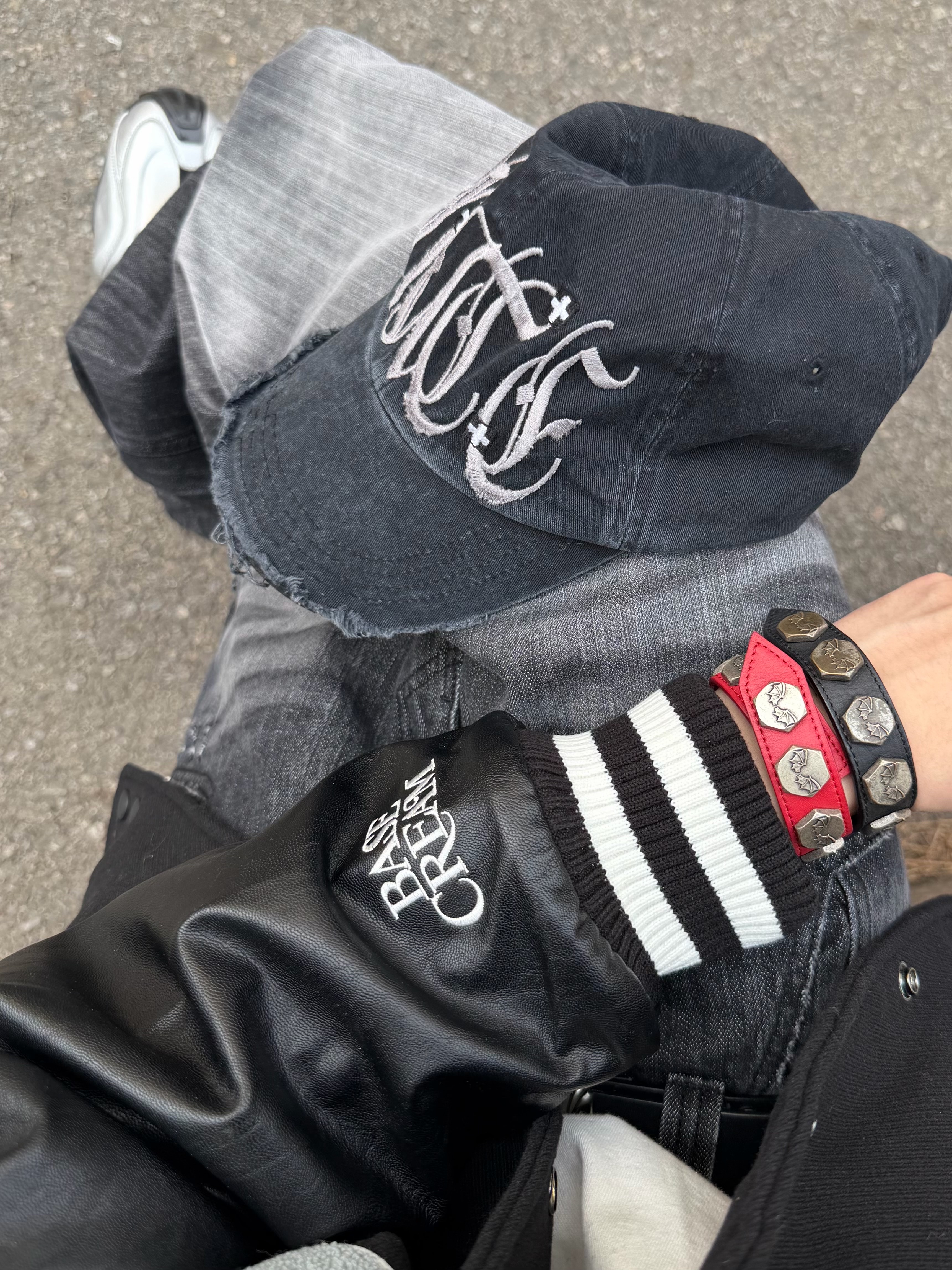 Basecream BCxEDENMATE Leather Varsity Jacket, Kamien Director Jean Black 착용 스타일 - 6