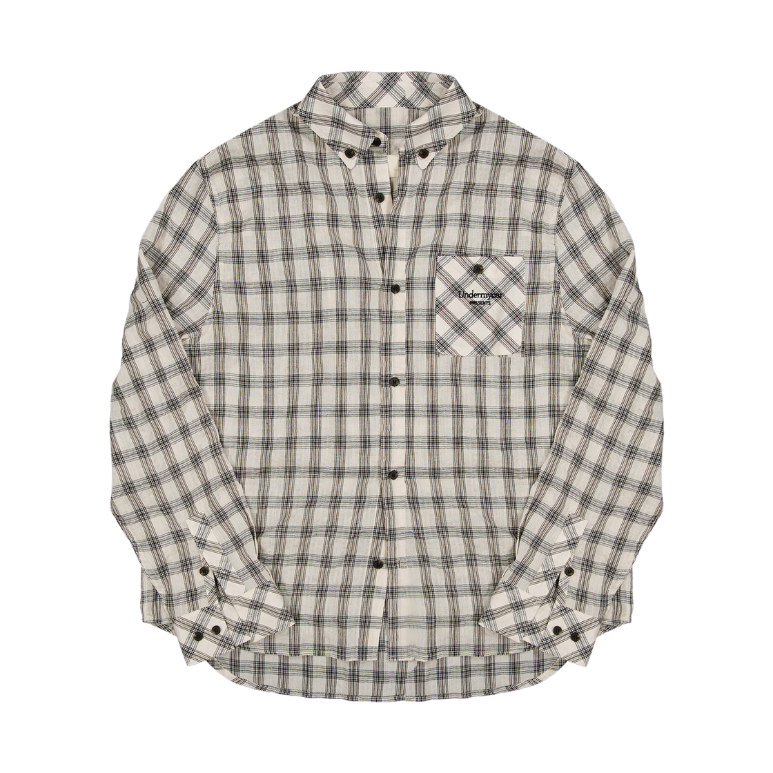 언더마이카 무.169 클래식 로고 세미 레귤러 핏 포켓 체크 셔츠 라이트 베이지