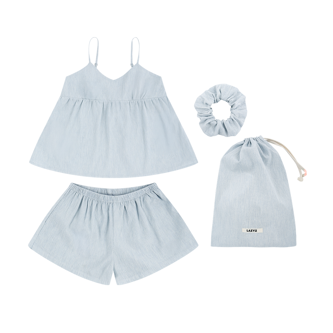 레이지지 숏 시에스타 파자마 스크런치 파우치 세트 스카이(LAZYZ Short Siesta Pjs Scrunchie Pouch Set - Sky)
