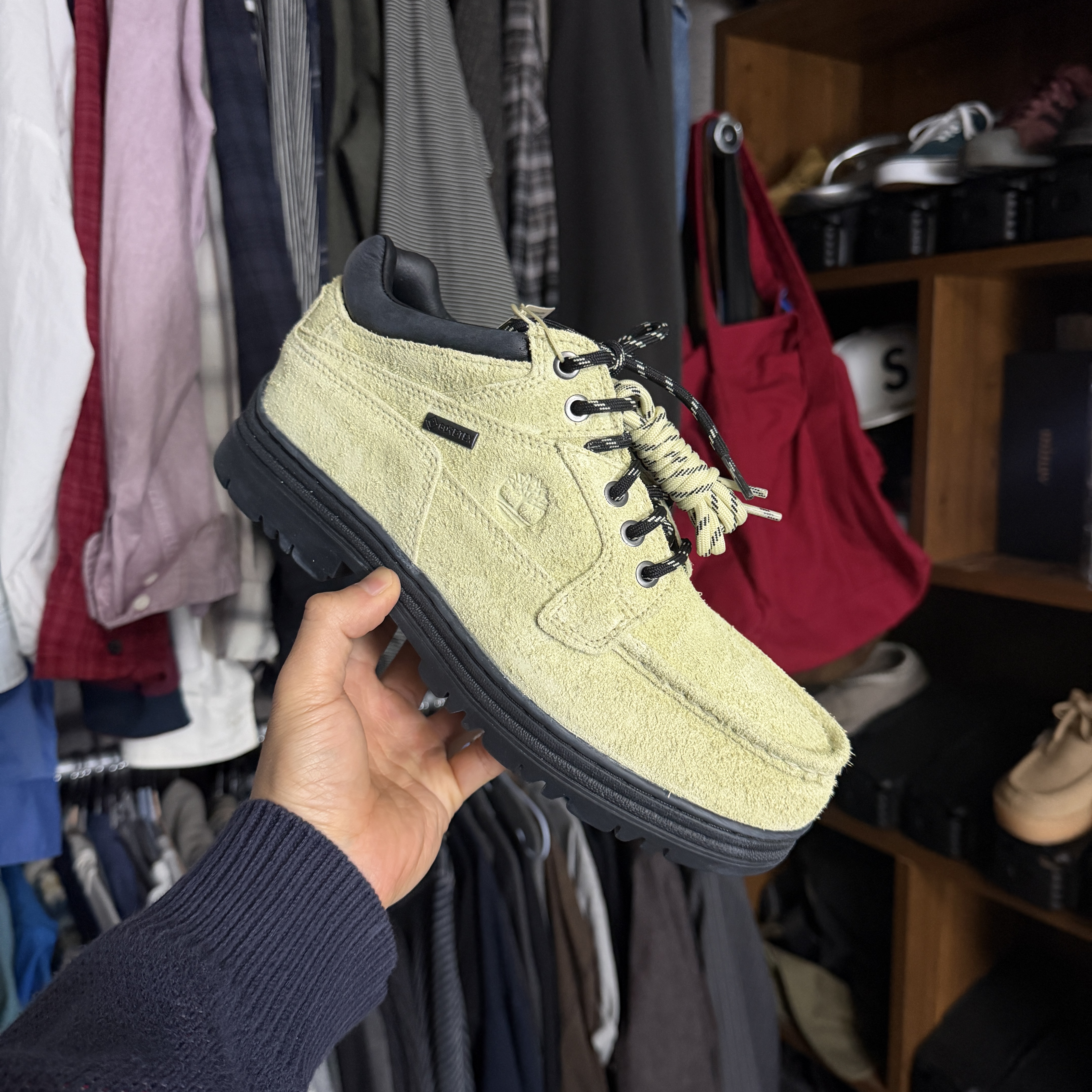 Timberland Heritage Gore-Tex Moc Toe Mid Boots Light Green Suede - Wide 착용 스타일 - 1