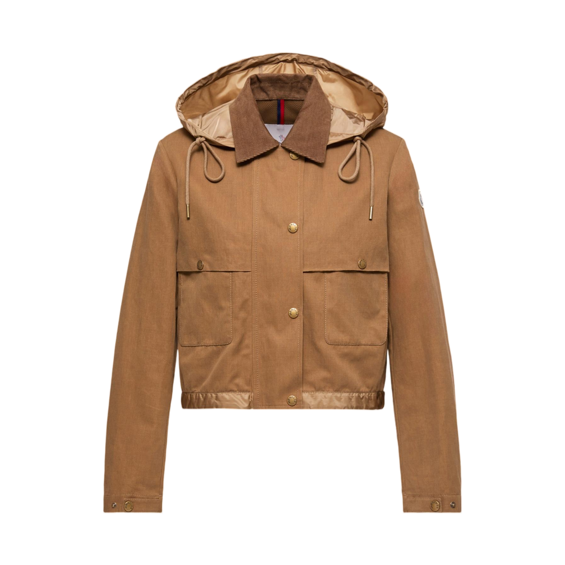 L1-093-1A00132-599CL-24N (W) Moncler Aconitum Hooded Cotton & Linen Blend Shirt Jacket Light Brown - 26SS