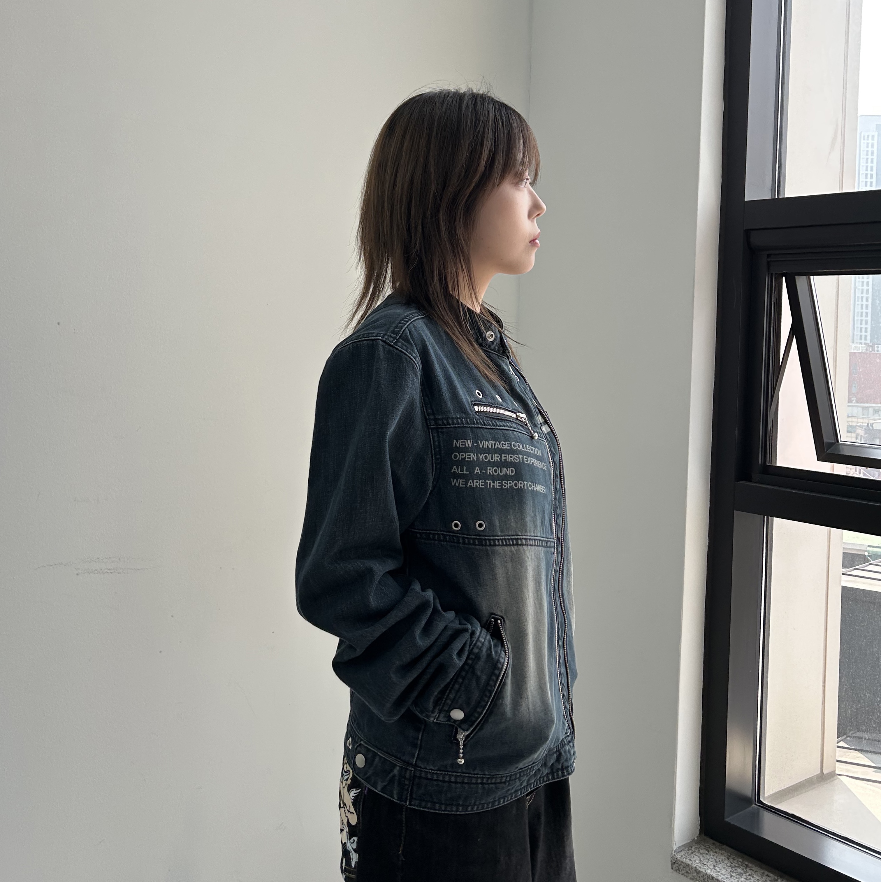 SPORT CHAMBER SC Denim Biker Jacket INDIGO 착용 스타일 - 2