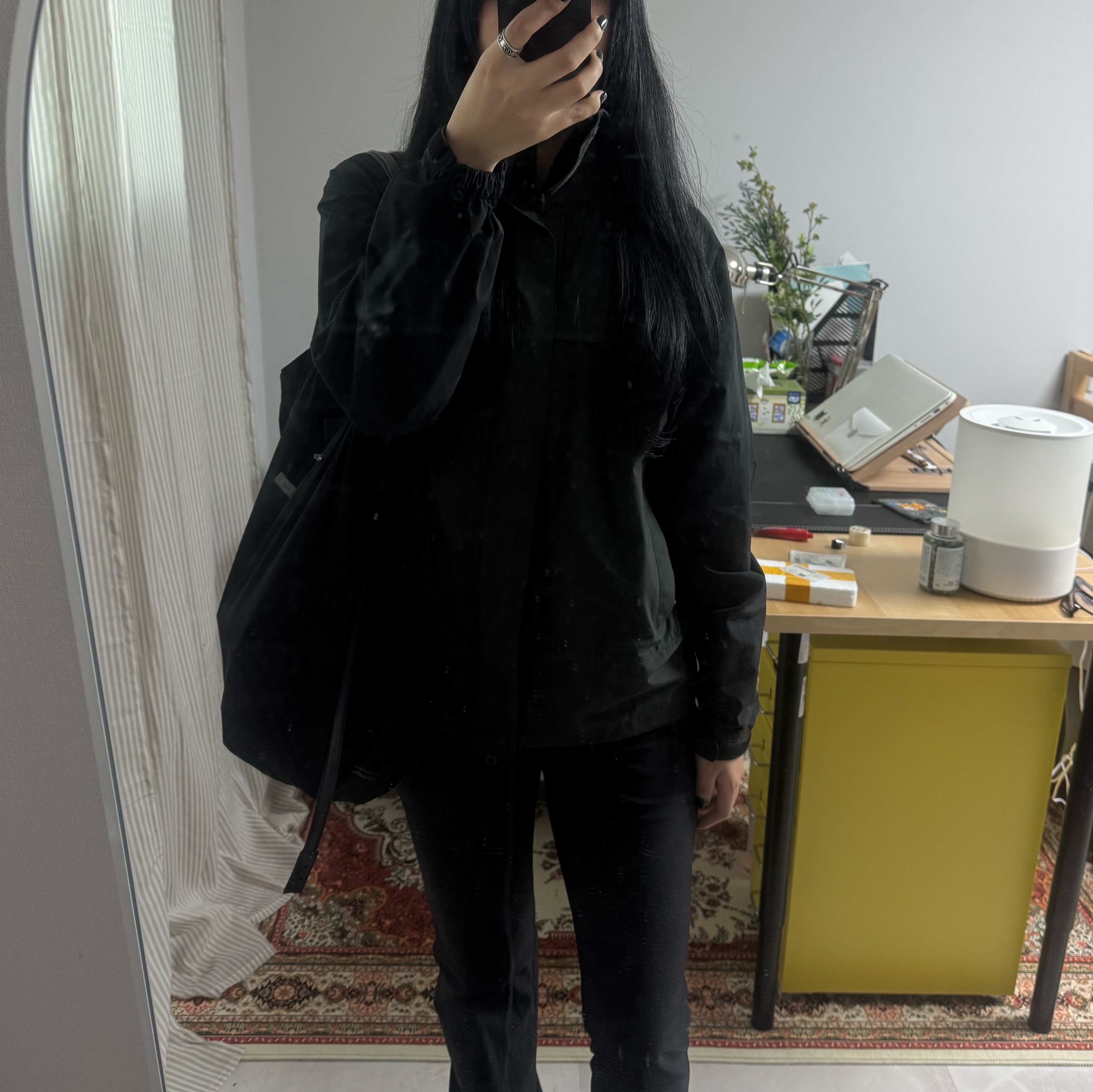 Sansan Gear Flash Jacket Charcoal, Xlim Synopsis 01 Bag Black 착용 스타일