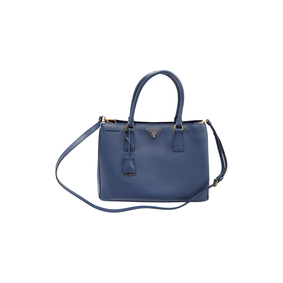 ITQGTWNCL43N Prada 1BA874 Blue Saffiano Lux Gold Triangle Logo 2-Way Bag