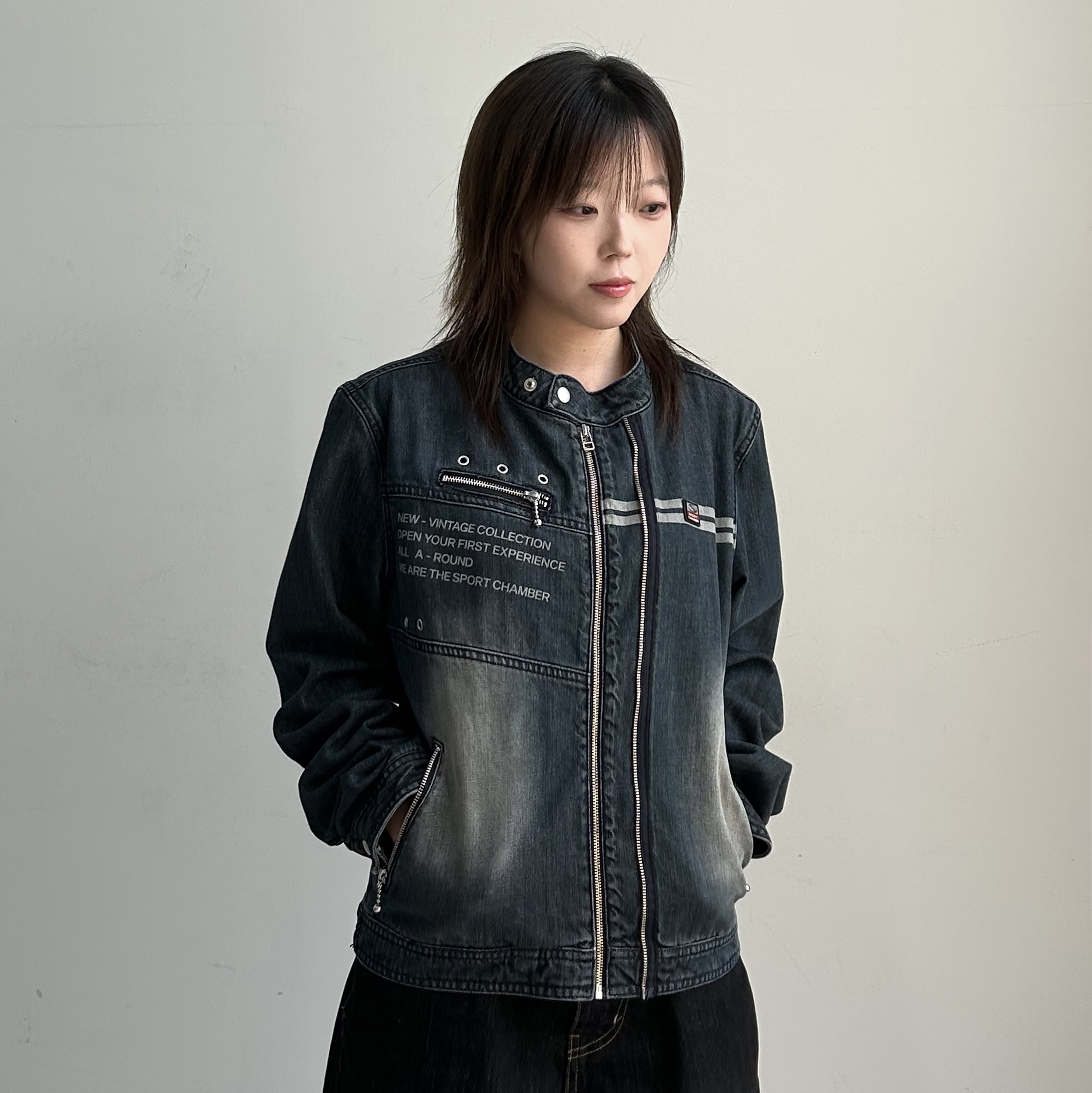 SPORT CHAMBER SC Denim Biker Jacket INDIGO 착용 스타일 - 1
