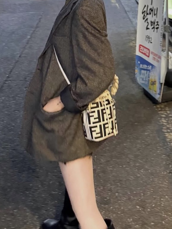 Fendi Mon Tresor FF Embroidery Canvas Mini Bag White 착용 스타일