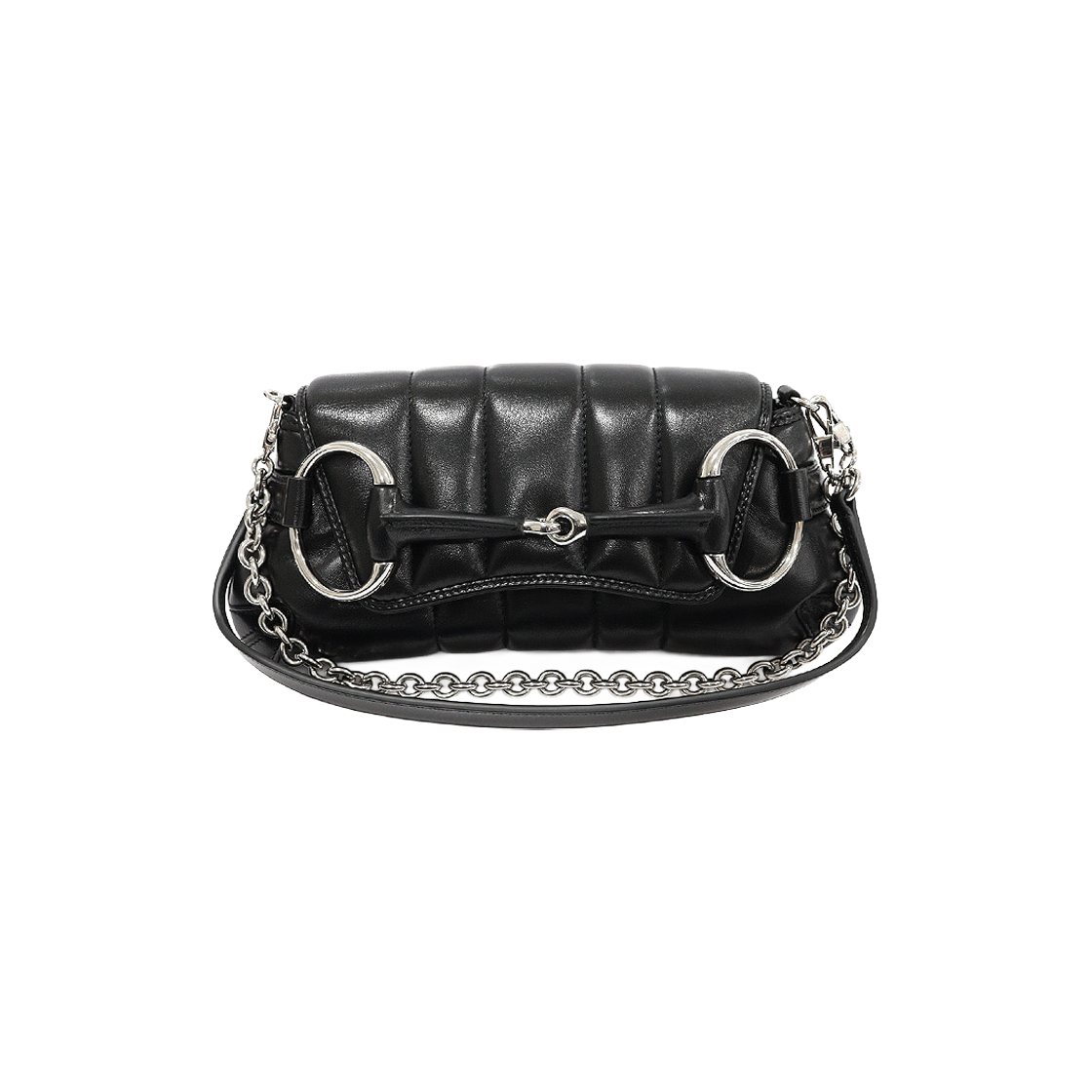IT4M9COVH8NU Gucci 764339 Black Quilted Nappa Leather Silver Horsebit Chain Small 2-Way Bag
