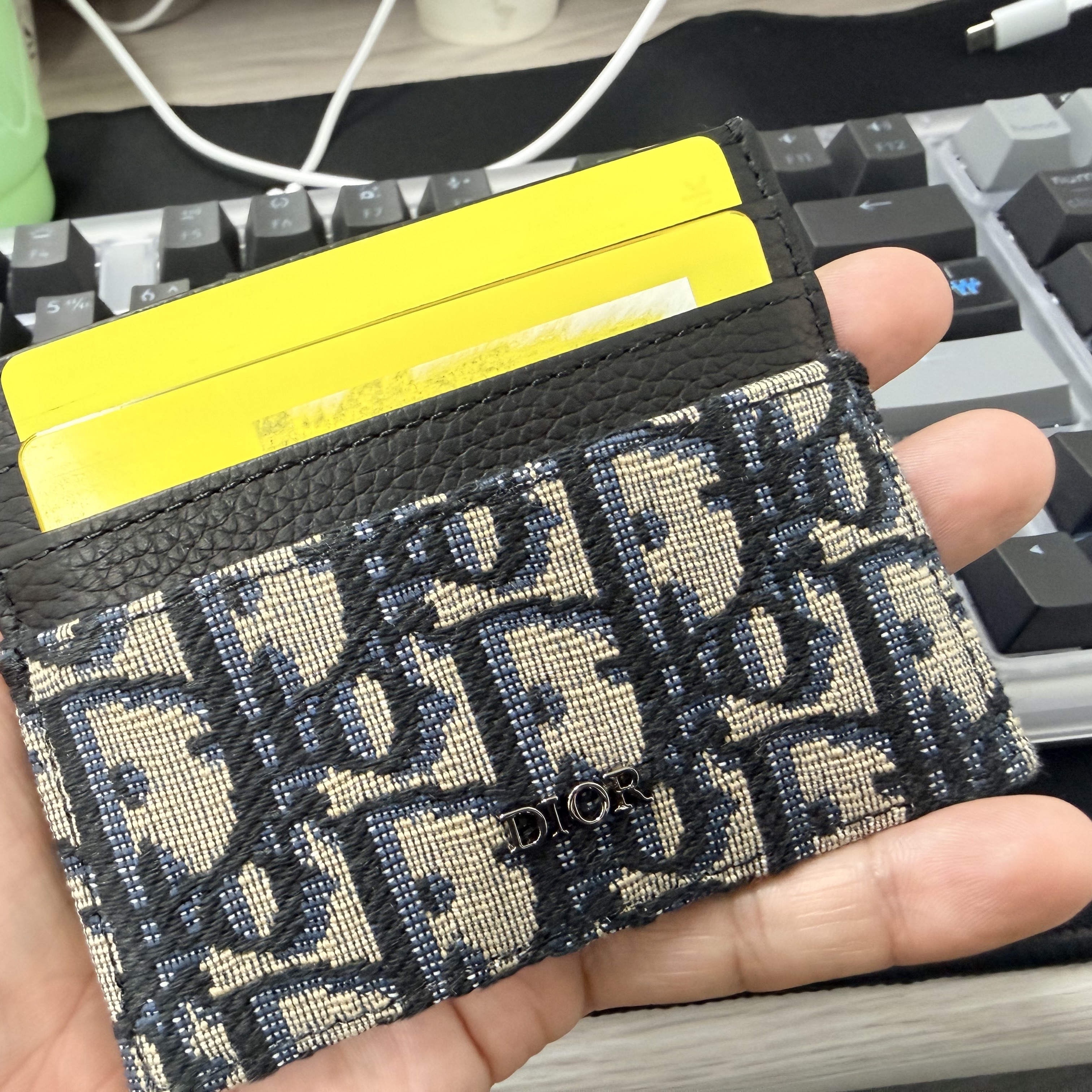 Dior Card Holder Beige & Black Dior Oblique Jacquard 착용 스타일