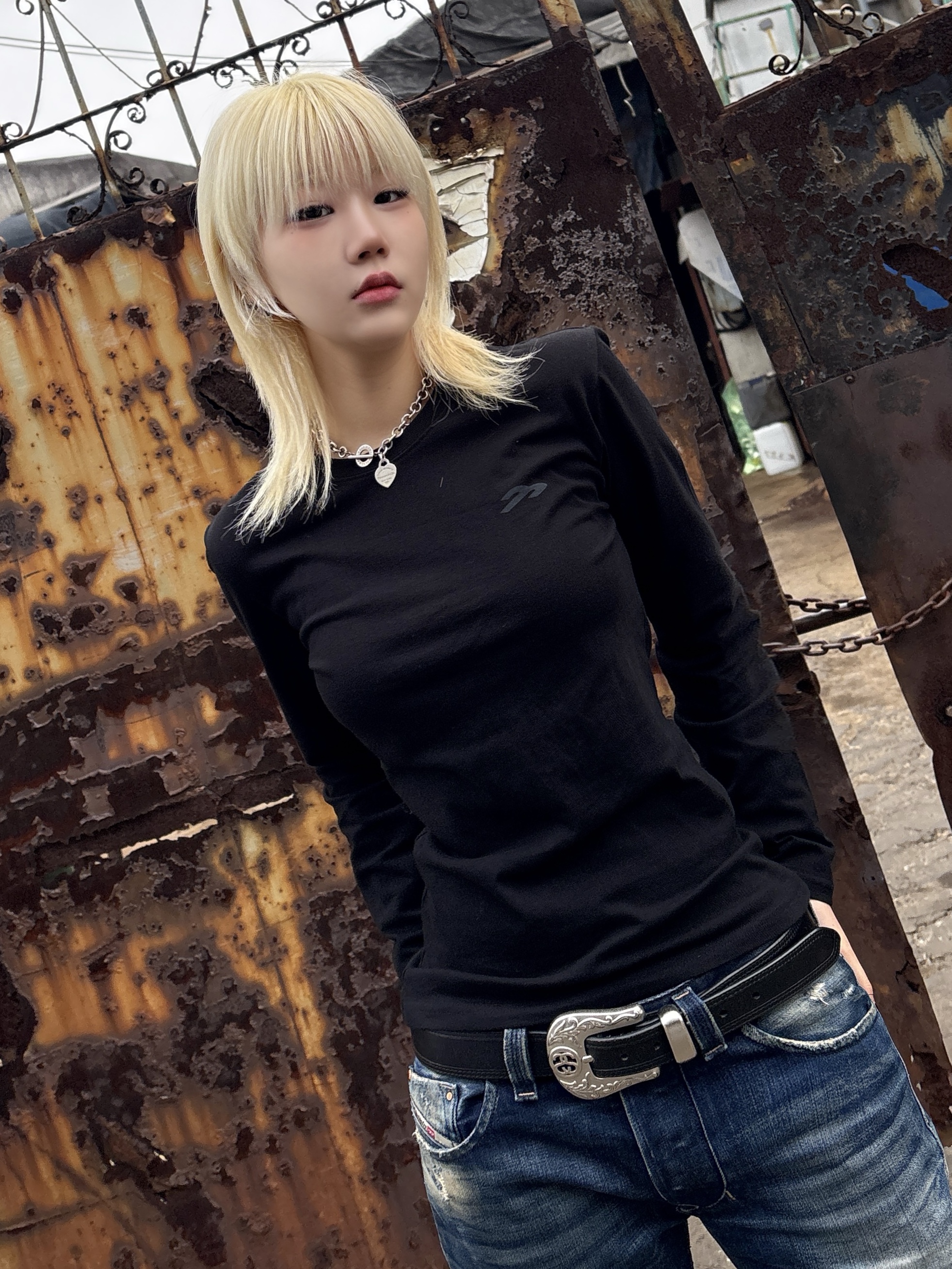 Stussy SS Link Cowboy Belt Black, Tiffany & Co. Return to Tiffany Heart Tag Toggle Necklace Medium Silver 착용 스타일 - 1