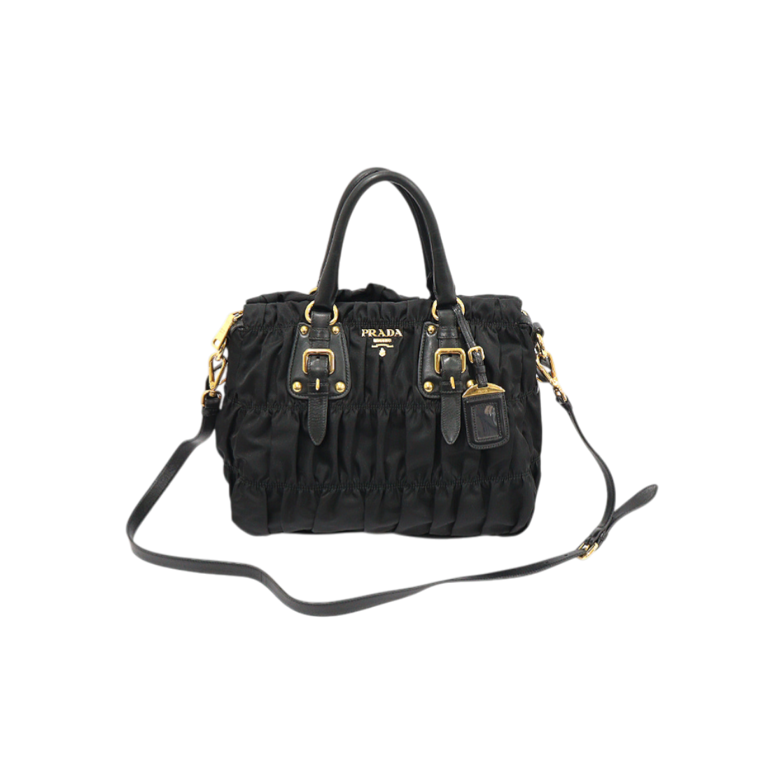 프라다 1BA336 블랙 테수토 금장 레터링 로고 고프레 2WAY(Prada Black Tessuto Gold Logo 2-Way Bag)