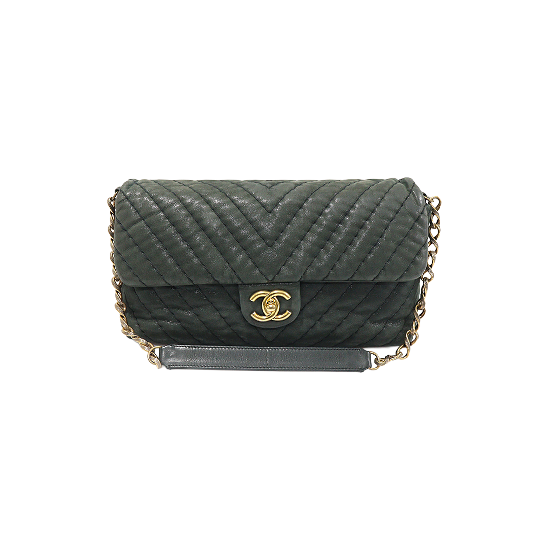 샤넬 A50676 다크 그린 쉐브론 이리디센트 레더 Surpique CC 플랩 숄더백 (14번대)(Chanel A50676 Dark Green Chevron Iridescent Leather Surpique CC Flap Shoulder Bag (14 Series))