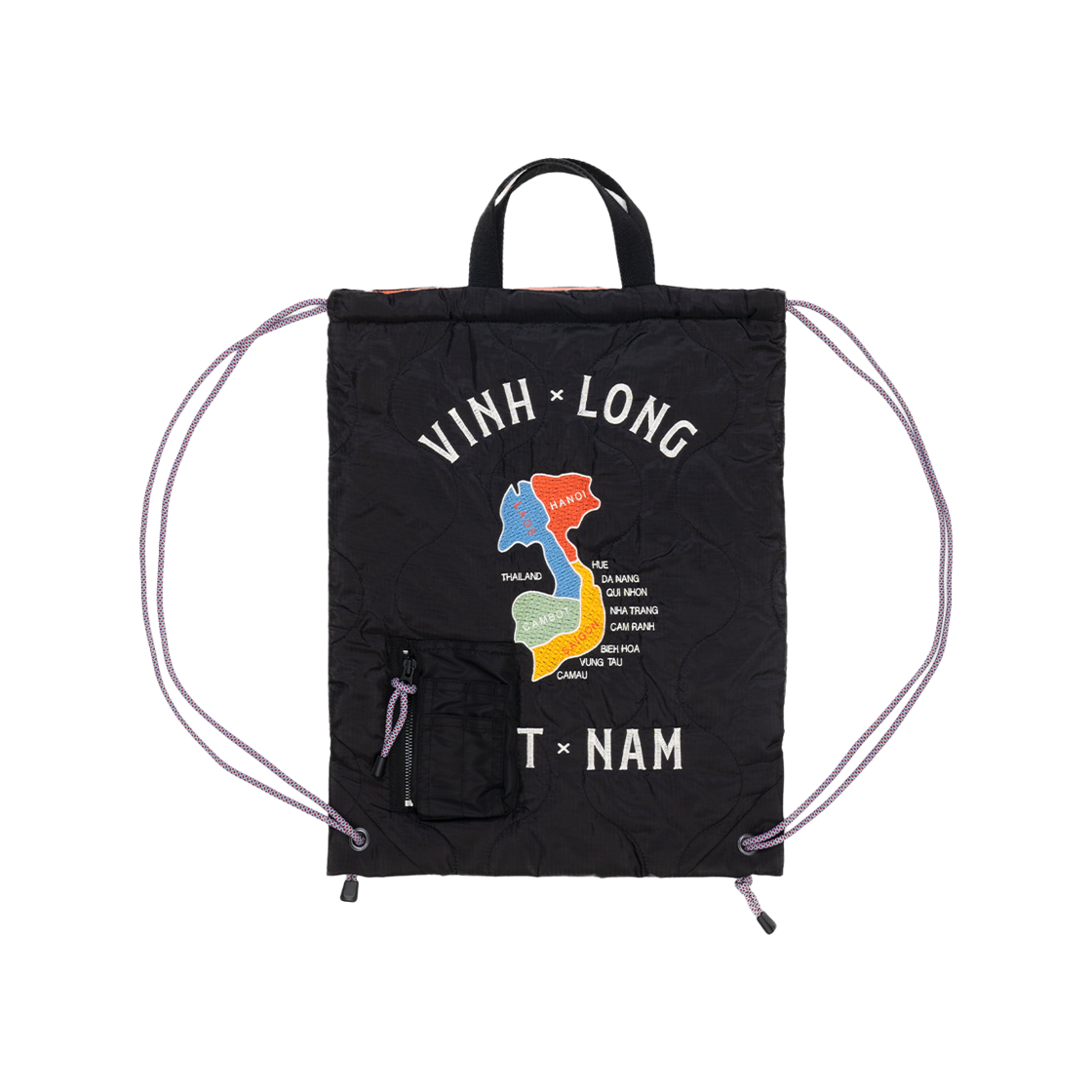 6907BK Houston Japan Military Quilt 2way Bag Map Black 6907