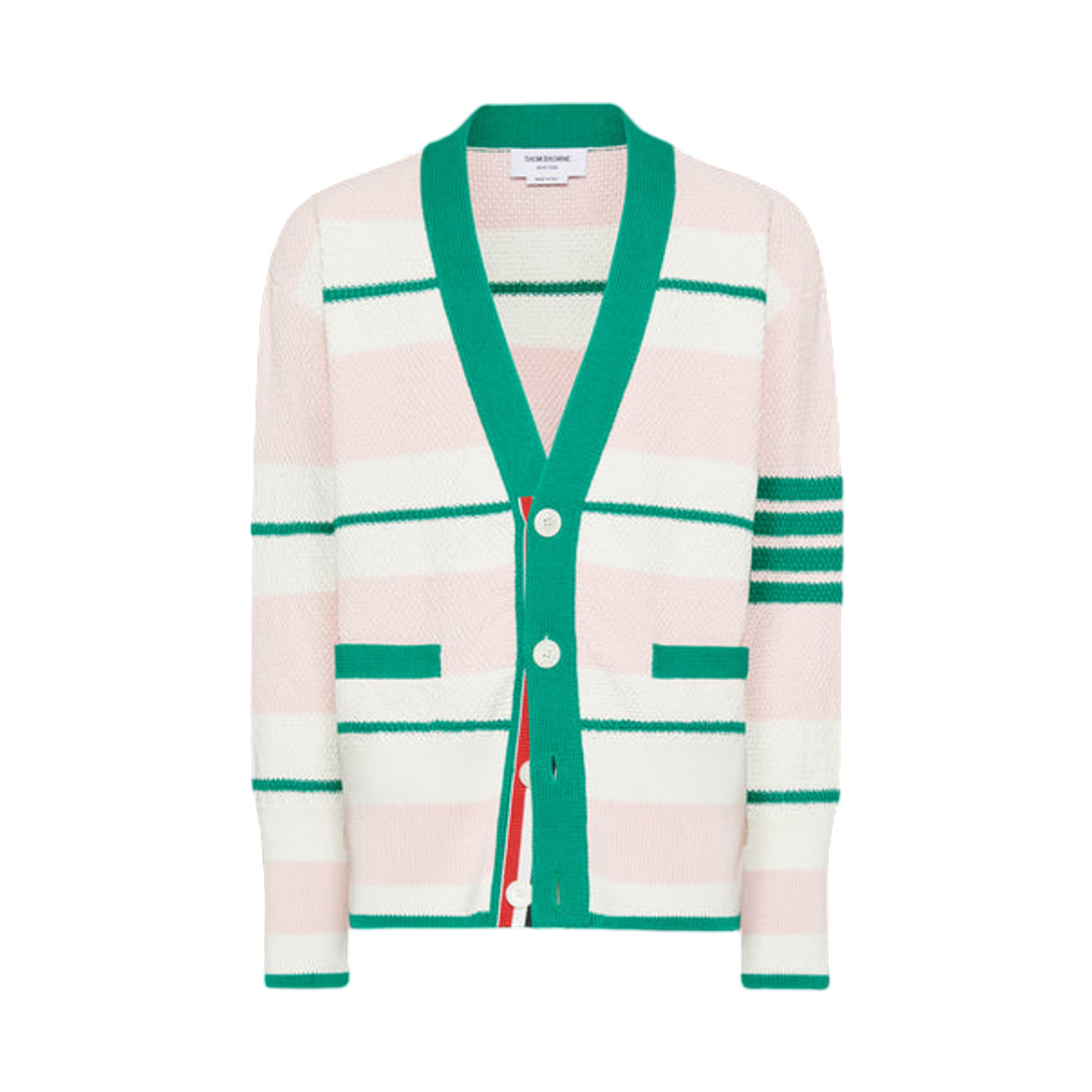 MKC641A-Y3016-642 Thom Browne Seed Stitch 4-Bar Cardigan Light Pink