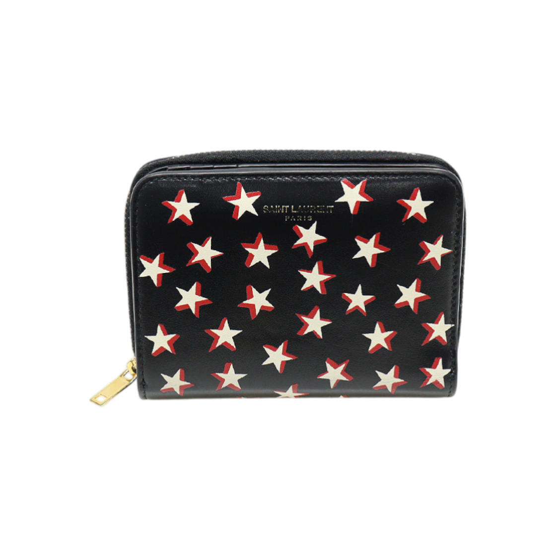 생로랑 562796 블랙 레더 스타 프린팅 지퍼 컴팩트 반지갑(Saint Laurent Black Leather Star Print Zip Compact Wallet) - 1