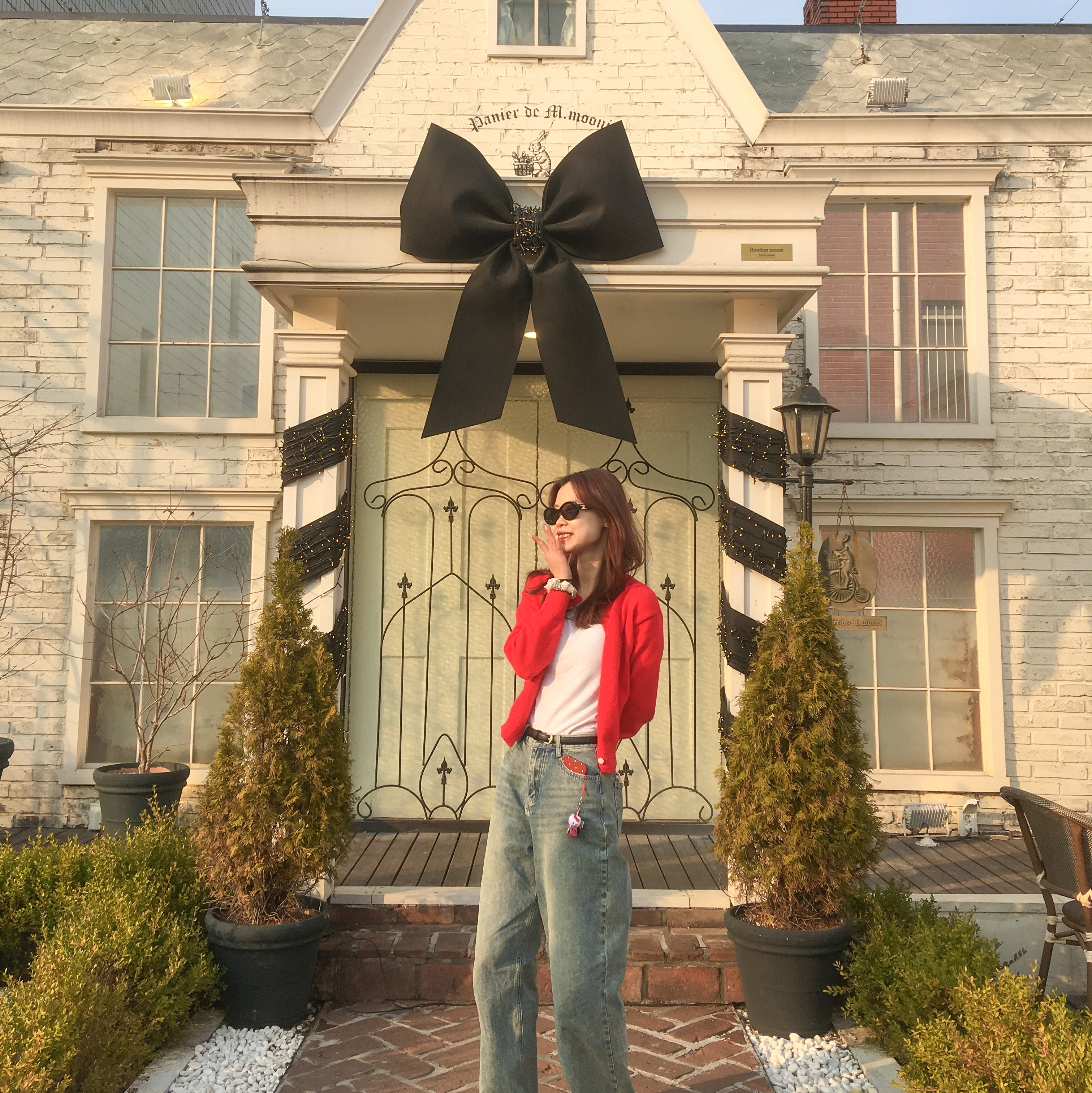 (W) Celine Triomphe 01 Sunglasses in Acetate Black 착용 스타일 - 2