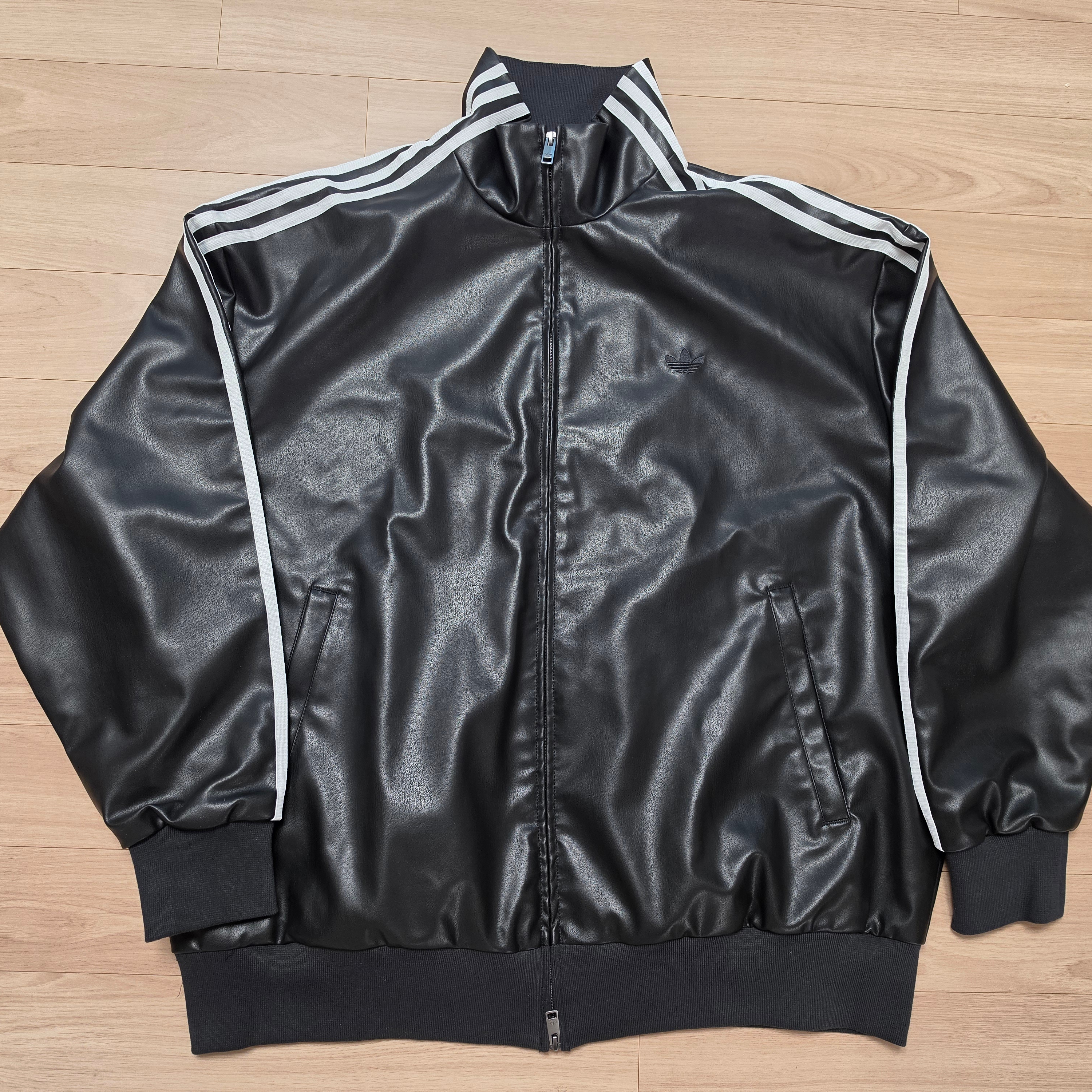 Adidas Pleather 3S Track Top Black - KR Sizing 착용 스타일
