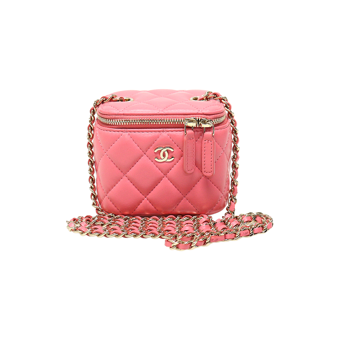 ITQ5OOSKCIL3 Chanel Pink Lambskin Gold Hardware Vanity Cosmetic Mini Classic Box Chain Crossbody Bag (30 Series)
