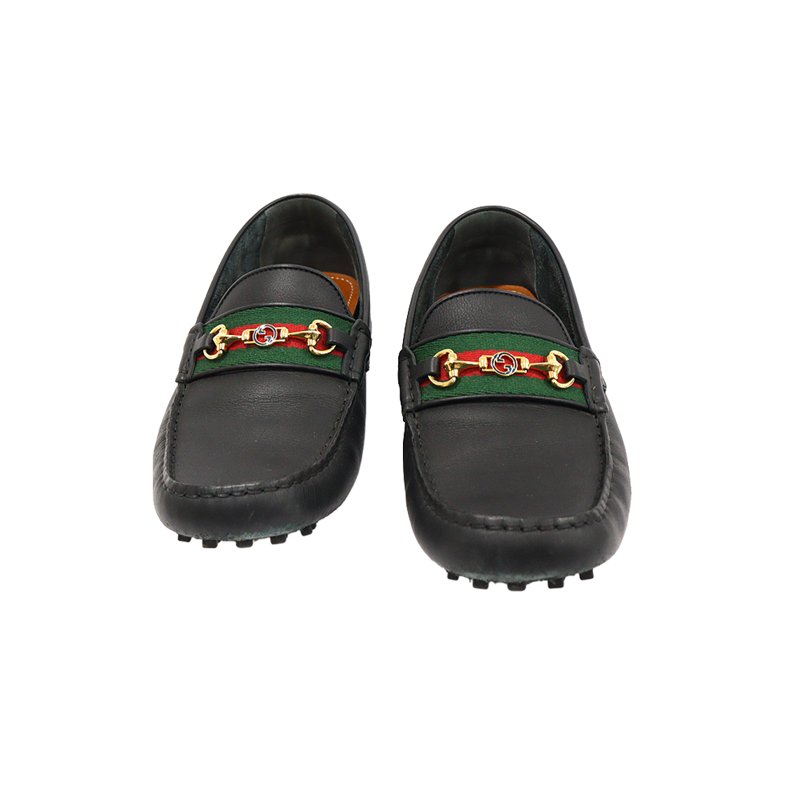 구찌 624698 블랙 레더 WEB 금장 홀스빗 드라이빙 남성 로퍼 8.5(Gucci Black Leather Web Horsebit Driving Loafers - Size 8.5) - 1