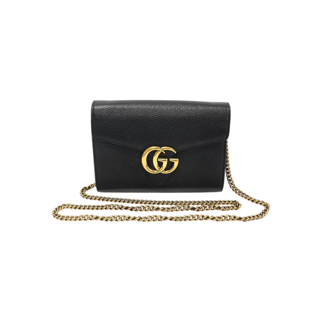 구찌 401232 블랙 텍스쳐드 레더 GG 마몽 미니 체인 지갑 크로스백(Gucci 401232 Black Textured Leather GG Marmont Mini Chain Wallet Crossbody Bag) - 1