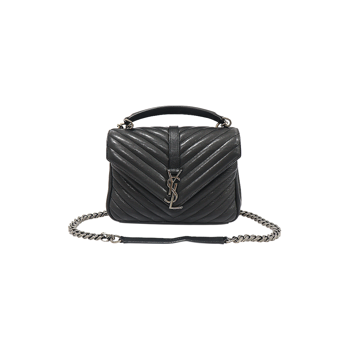 ITQBBDAGBVQ3 Saint Laurent Black Lambskin Monogram Matelasse Silver College Medium 2-Way Bag