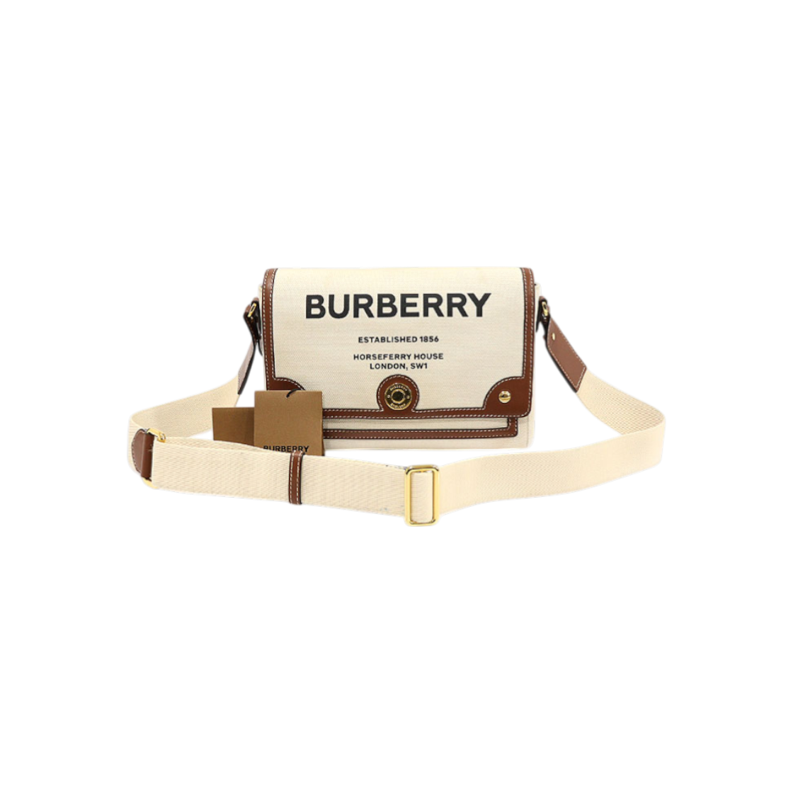 버버리 80302491 내추럴 탠 호스페리 프린트 캔버스 노트 크로스백(Burberry 80302491 Natural Tan Horseberry Print Canvas Crossbody Bag) - 1