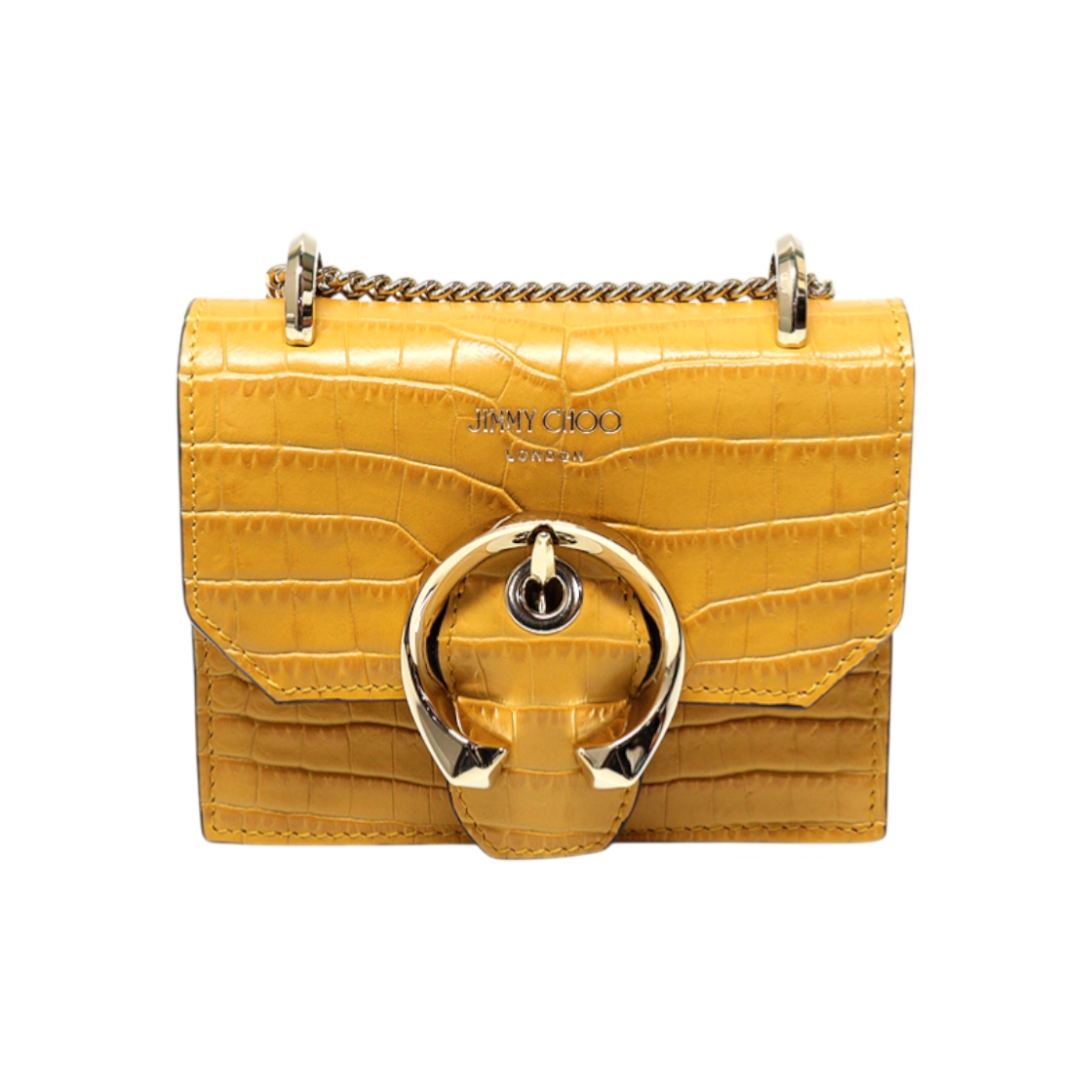 지미추 J133934 브라운 크록 엠보스드 레더 금장 체인 미니 파리스 크로스백(Jimmy Choo J133934 Brown Croc-Embossed Leather Gold Chain Mini Paris Crossbody Bag)