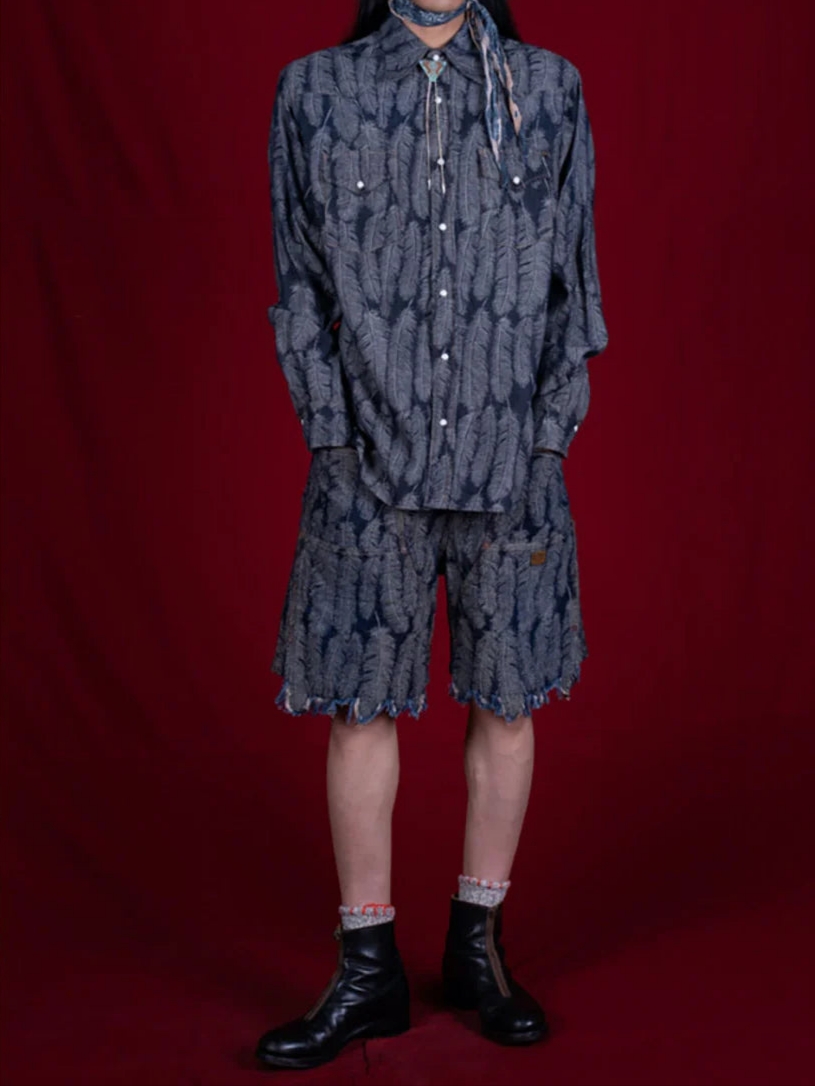 Kapital 12 oz. Magpie Denim 5P Shorts Dark Indigo, Kapital 12 oz. Magpie Denim W Knee Easy Shorts Black 착용 스타일